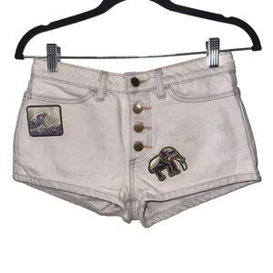 American Apparel Upcycled Womens High Waisted Light Wash Denim Jean Shorts 25